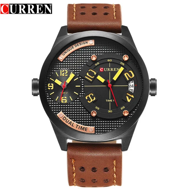 

CURREN 8252 Mens Watches Top Brand Luxury Black Quartz Watch Leather Strap Men Wristwatches Casual Sport Male Clock