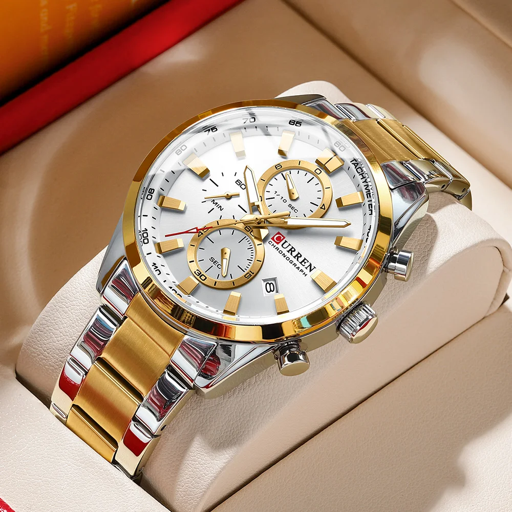 CURREN 8445 Watch for Men Waterproof Stainless Steel Strap Chronograph Quartz Watches Men's Luminous Wrist Watch Relojes Hombres