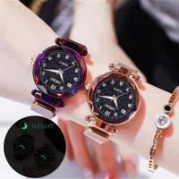 

6 Color Watch Women Luminous Digital Star Face Magnet Stone Quartz Casual Fashion Casual Buckle Watch Women