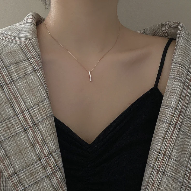 

Simple Jewelry Necklace Jewels Gold Brass Women Men Gift Custom Chain Zircon Party Western Simle Vertical Bar Shape Necklaces