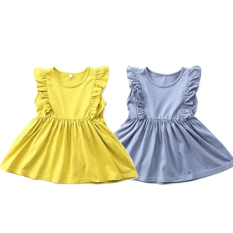 

Children's skirt sleeveless ruffle dress solid color lace cotton skirt