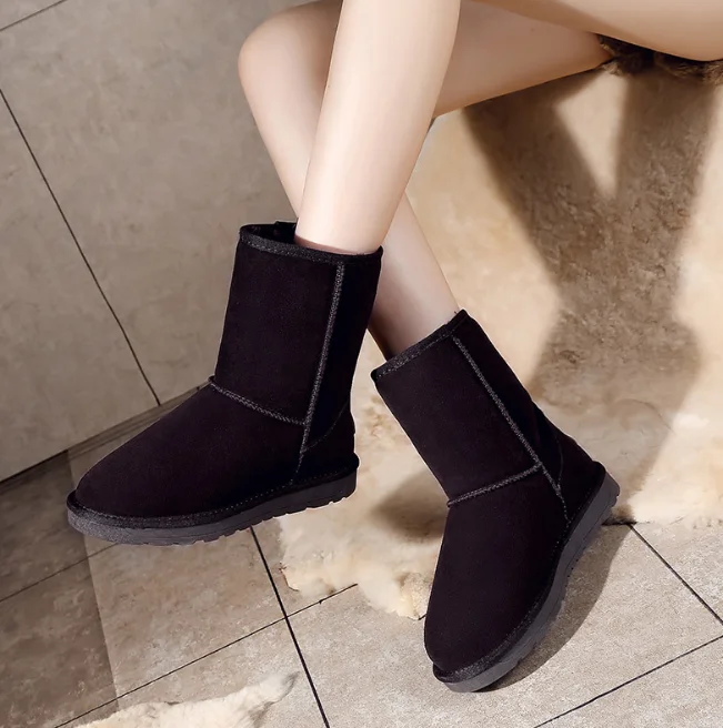 

Women's Classic Mid Calf Black Suede and Faux Fur Lined Snow Boot