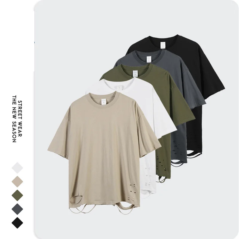 

Latest Shirt Designs Mens Street Wear Casual Ripped Custom T Shirts 100% Cotton