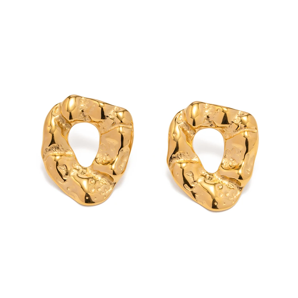 

18K PVD Gold Plated Earrings Jewelry Gift Stainless Steel Irregular Texture Chunky Earrings for Women