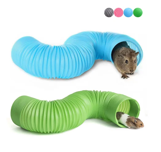

PP Pet Tunnel Toy Hedgehog Guinea Pig Hamster Parrot Toy Interactive Fun Toys, Blue,pink,green,gray