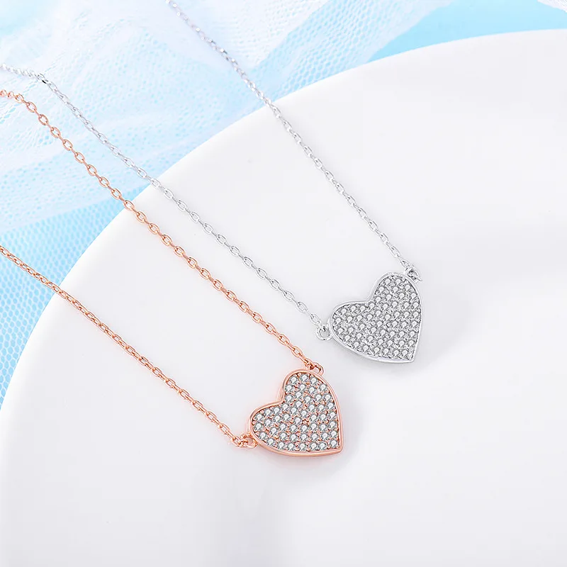 

Amazon Best Selling 925 Sterling Silver Love Heart Pendant Necklace Pave Cubic Zircon Heart Pendant Necklace