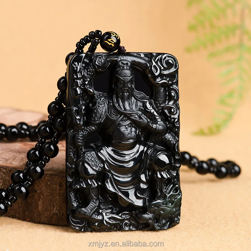 

Certified Grade A Natural Jadeite Black Jade Dragon Guan Gong Pendant Ink Cui Ice Jade Men's And Women's Pendant Jewelry