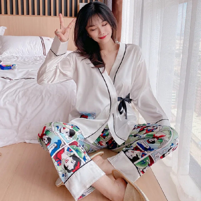 

Korean Sleepwear Loungewear Comfy Ropa De Dormir Mujer Pillamas Vestido De Seda Pijama Satin Pyjama Womens Designer Pajama Set