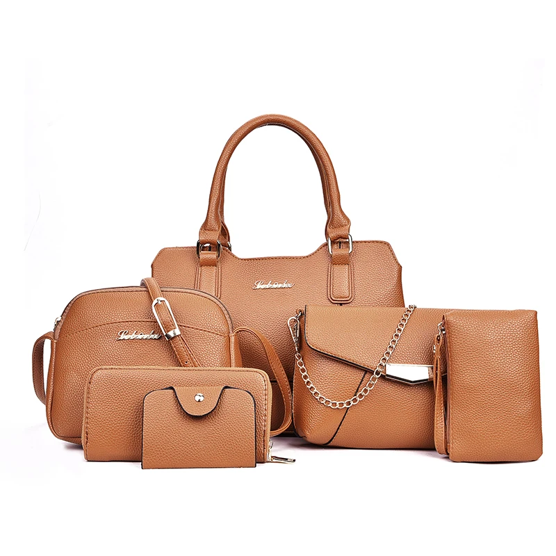 

Wholesale fashion 6 pieces in 1 set women's large capacity PU leather handbags set, Pink,black,red,brown,gray