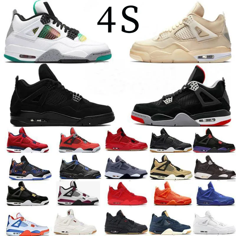 

2022 Men's and Women's Outdoor Sports Shoes AJ 4 Basketball Shoes AJ 4 Retro Black Gold White Cement Customized Color, Picture shows