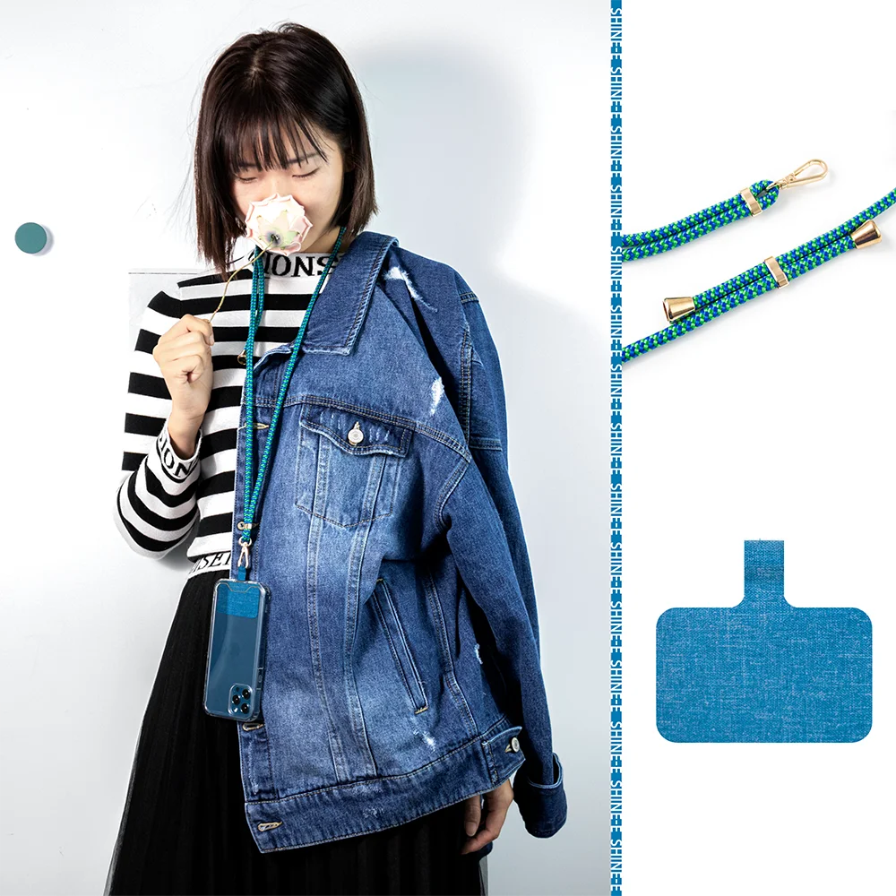 

Factory Shipping Universal Phone Lanyard Tether Neck Strap with Patch for Phone Case Wallet ID Badge Holder, Transparent, black, dark blue