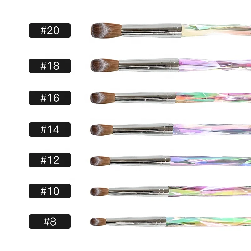 

New Design High Quality Nail Supplies Brush Private Label Sunshine Crystal Nail Acrylic Brushes Pure Kolinsky #8 #10 #12 #16 18, Colorful acrylic handle