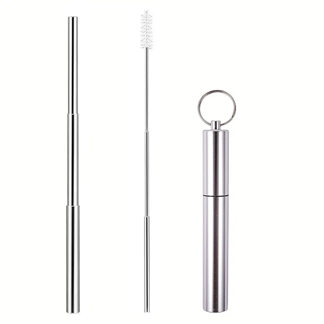 

Amazon Foldable Reusable Telescopic Straw Stainless Steel Collapsible Straw With Travel Case, Silver straw