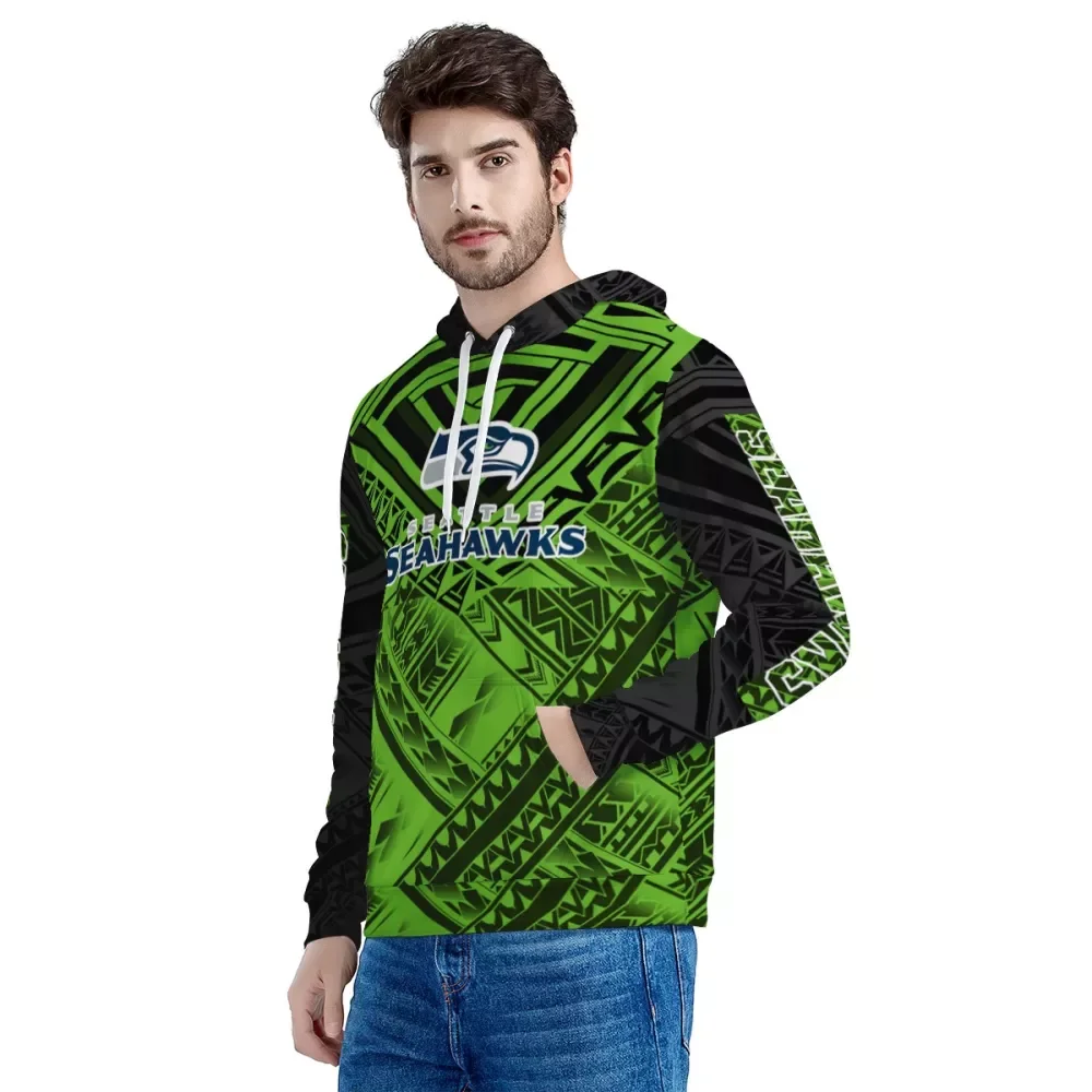 

NFLE hoodie Polynesian Tribal design Long Sleeves Sweatshirt Top Quality men Casual Seattle Seahawks team logo custom Sweatshirt, Customized colors