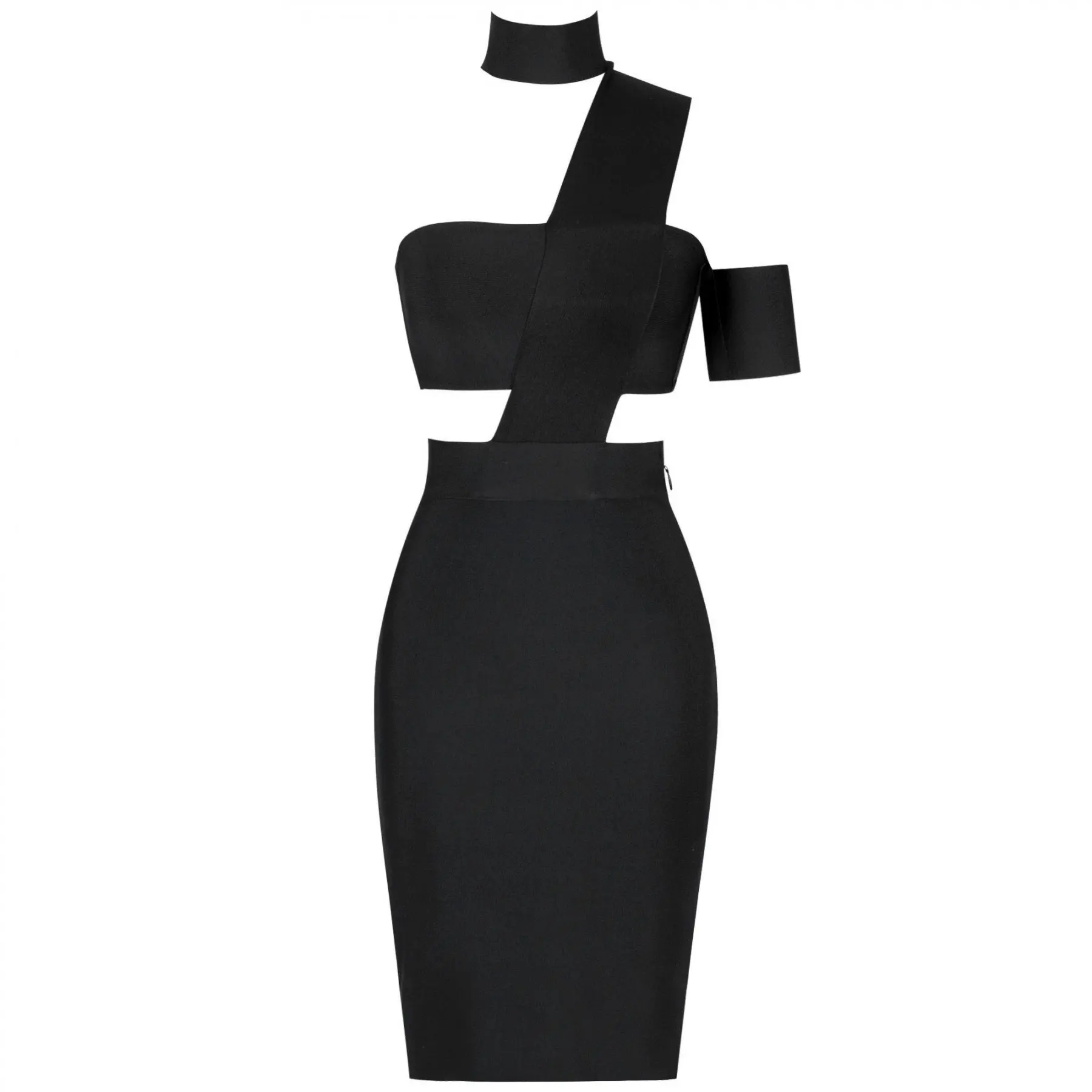 

High Neck Strapless Black One Shoulder Black Sexy Dress