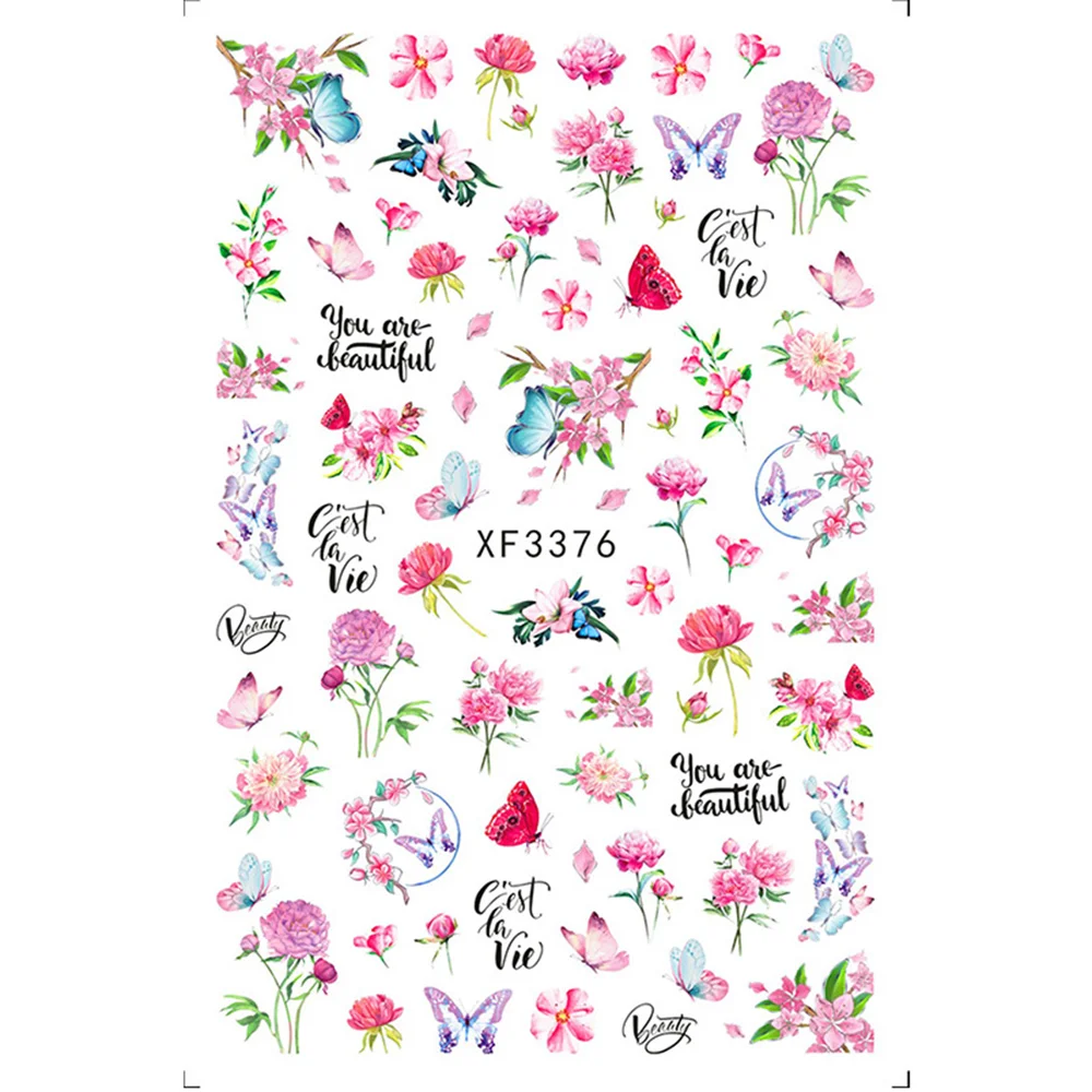 

2021 Spring And Summer Nail Art Decorations Manicure Accessories Back Glue Decals Floral Sliders 3D Flower Nail Sticker