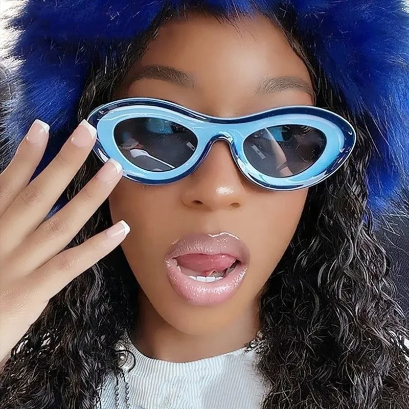 

Hop Hip Punk Double Fashion Two Colors Oval Y2K Shades Contrast Candy Color One Piece Fashion Y2K Green Oval Sunglasses