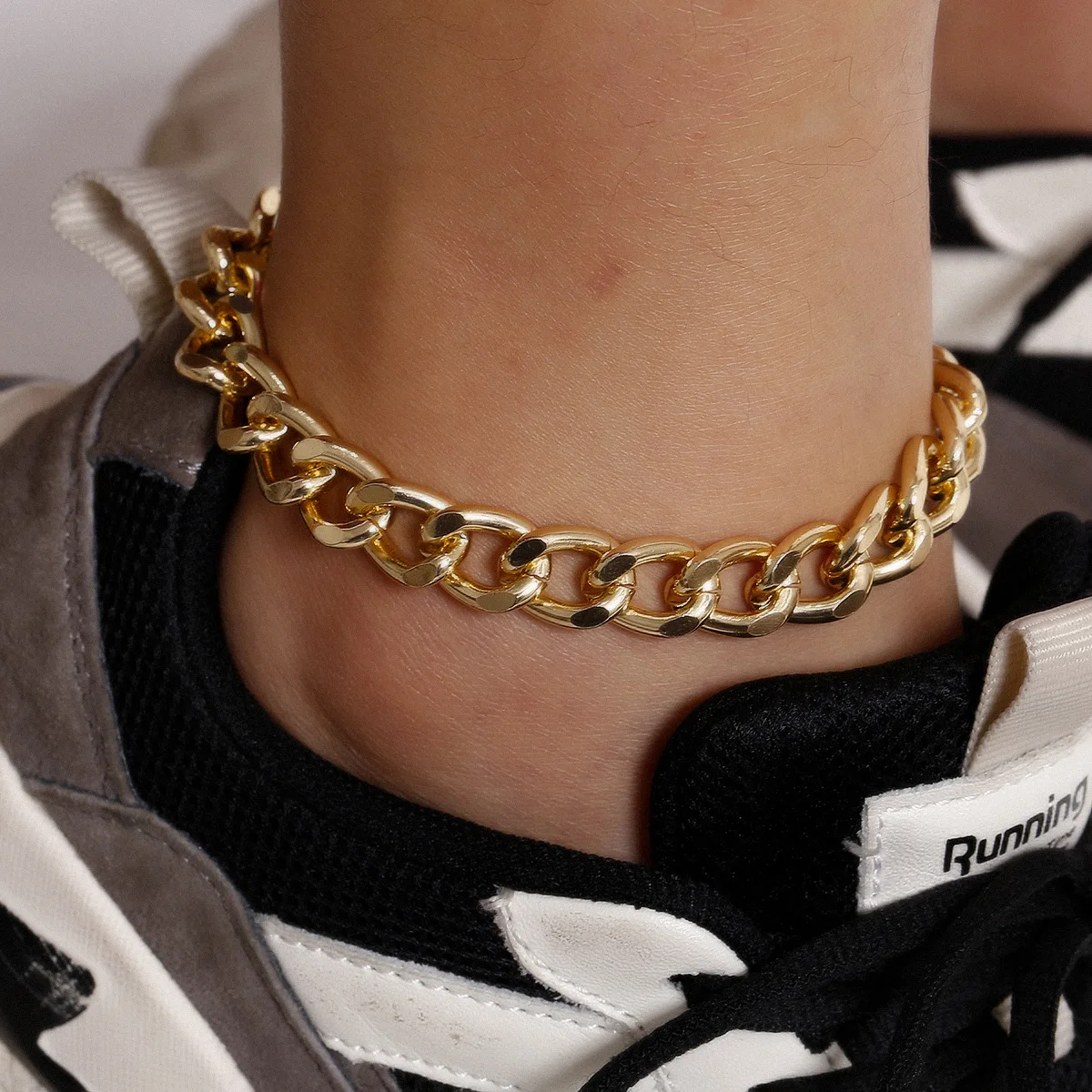 

Personalized Gold Cuban Link Anklet Simple Chunky Chain Ankle Anklets Foot Jewelry For Women, As pictures