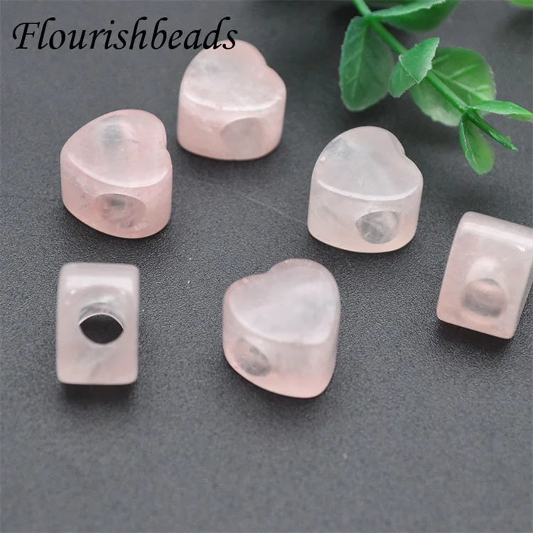 Natural Gemstone Rose Quartz Big Hole Heart Shape Stone Loose Beads for Jewelry Making