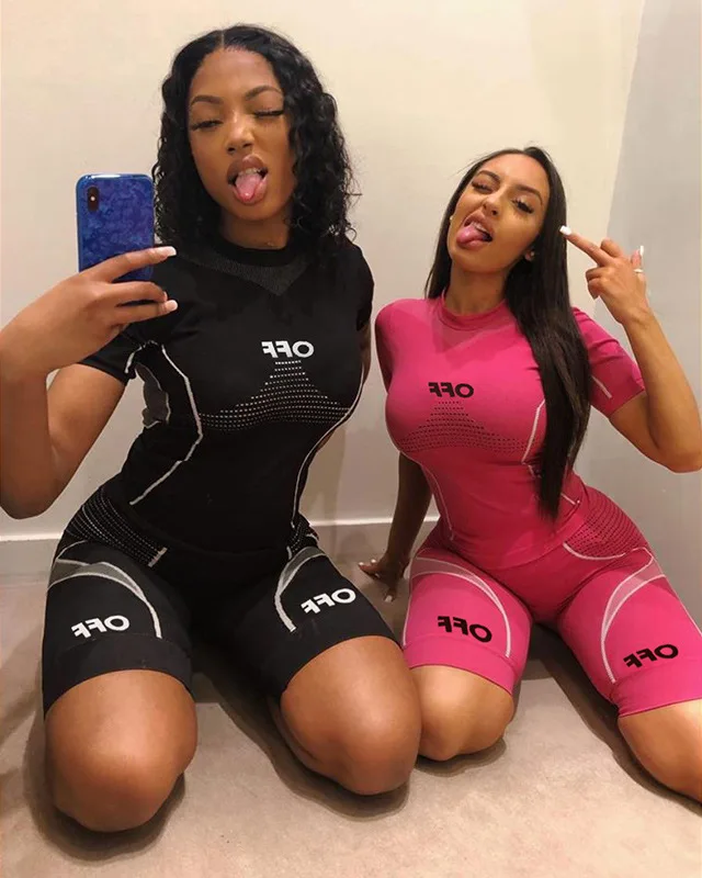 

Two Pieces Women Tracksuit Fitness Two Piece Set Top + Biker Shorts Sports Outfits Matching Sets