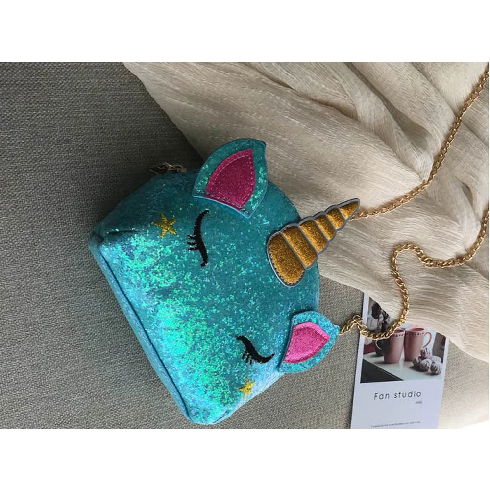 

2021 New Fashion Women Cute Cartoon Unicorn Crossbody Glitter Bag, 5color