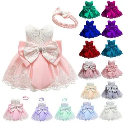 

2020 baby girl wedding dress New model fashion big bow birthday dress party wear lace designed evening little girls dress, As pic shows, we can according to your request also