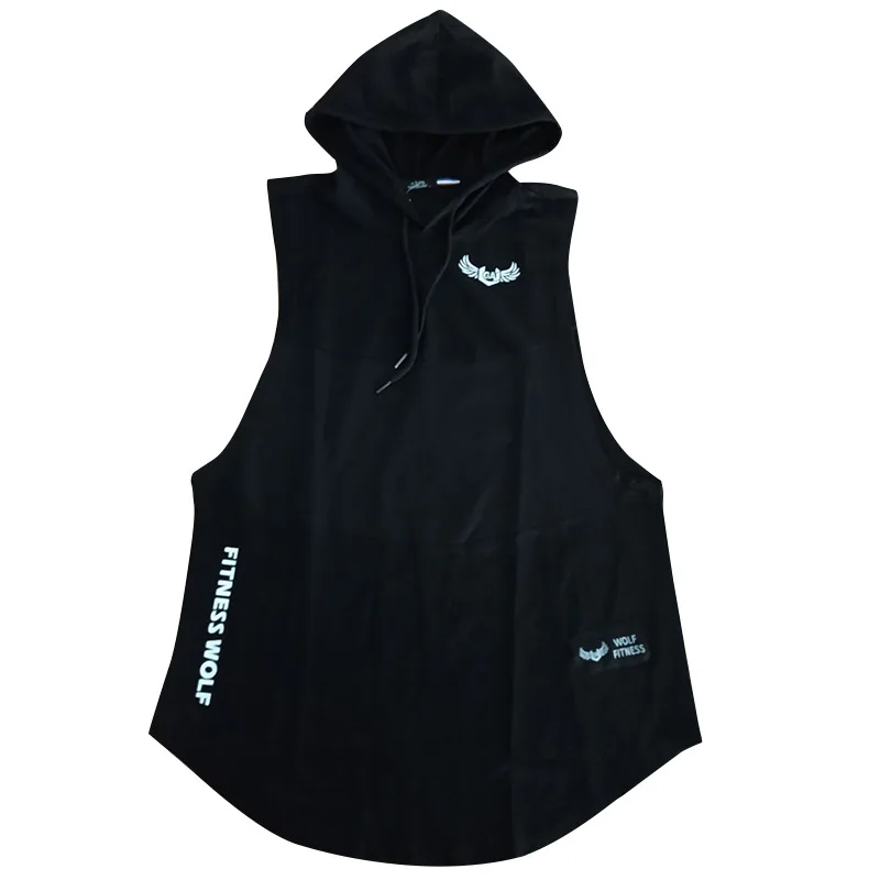 

New Summer style Mens Fitness Bodybuilding Hooded Tank Tops Vest clothing sleeveless Sweatshirt male fashion sportswear, As picture