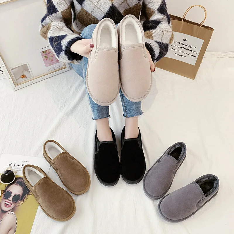 

Free Shipping Fashion Women Casual Comfortable Flat Brushed Shoes Ladies Loafers Snow Boots For Winter, Requirement