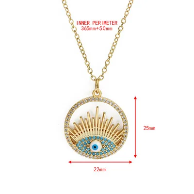 

Hot Sale Real Gold Plated Turkish Blue Protection Evil Eyes Round Disc Pendant Necklace Thin Chain Good Luck Evil Eyes Necklace