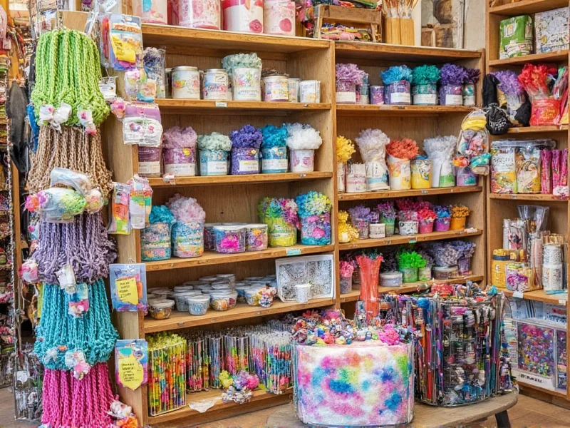 Colorful display of sustainable craft supplies at Beverly's Crafts