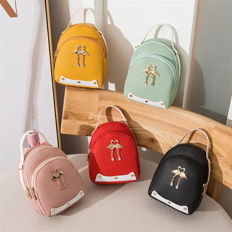 

Fashion Women's Double Shoulder Bag PU Lady handbag Solid Color Leather Little Swan Backpack