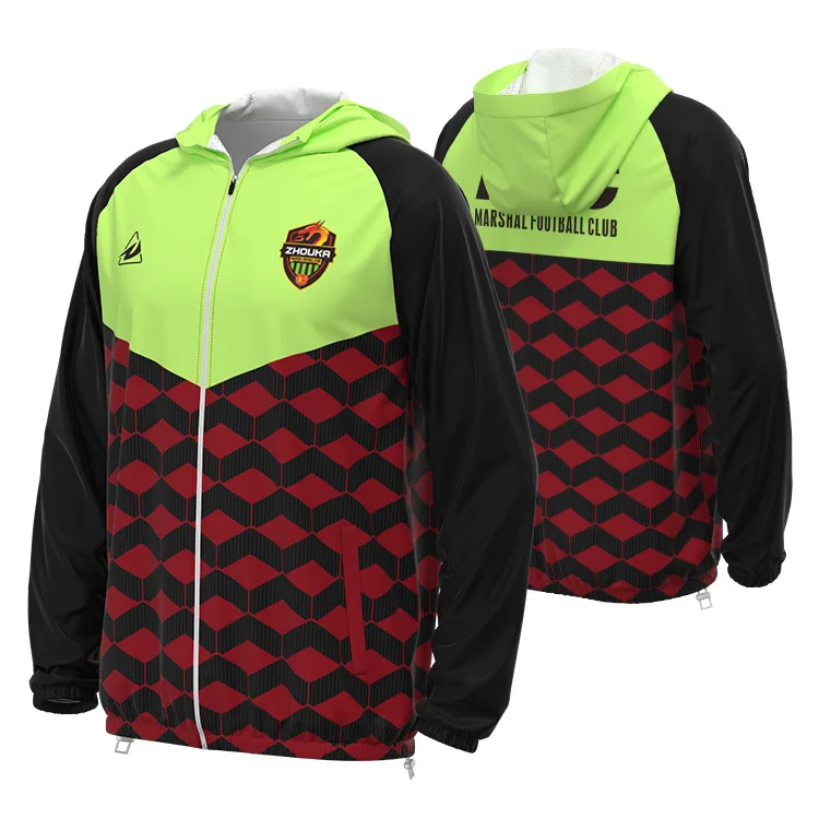 

Custom Sublimation Pattern Hooded Zipper Waterproof Windbreaker Soccer Jacket Men Football Windbreaker Jackets Tracksuit