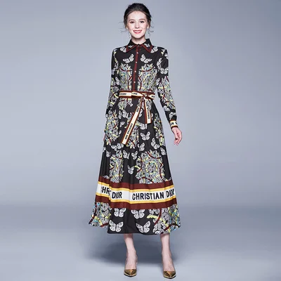 

QP3755075#European fashion wild waist slimming positioning print dress