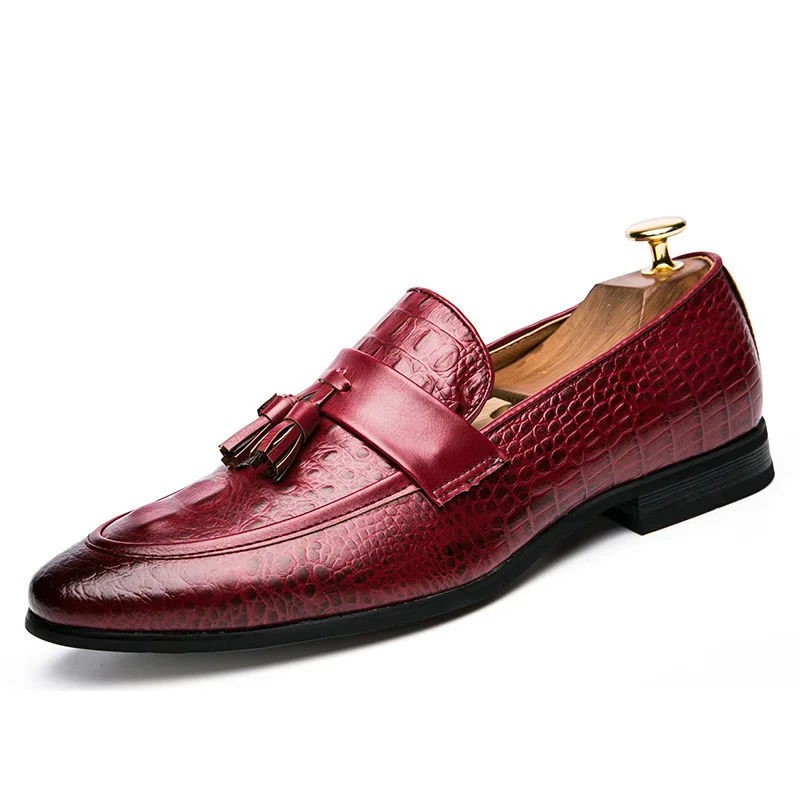 

PDEP crocodile pattern fashion 2020 new style men casual dress casual shoes gentry classic color men flat dress shoes, Black,claret