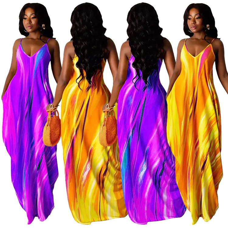 

RTS (0.28) SZ8088 2021 New Arrivals Long Dresses Women Lady Elegant Tie-dye Print Loose Sundress Maxi Dress