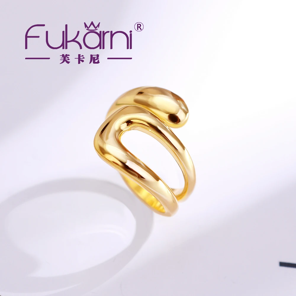 

fukarni Fashion Design 18K Pure Gold Plated Irregular Ring S925 Sterling Silver Cross Side Wide Twist Ring KR295