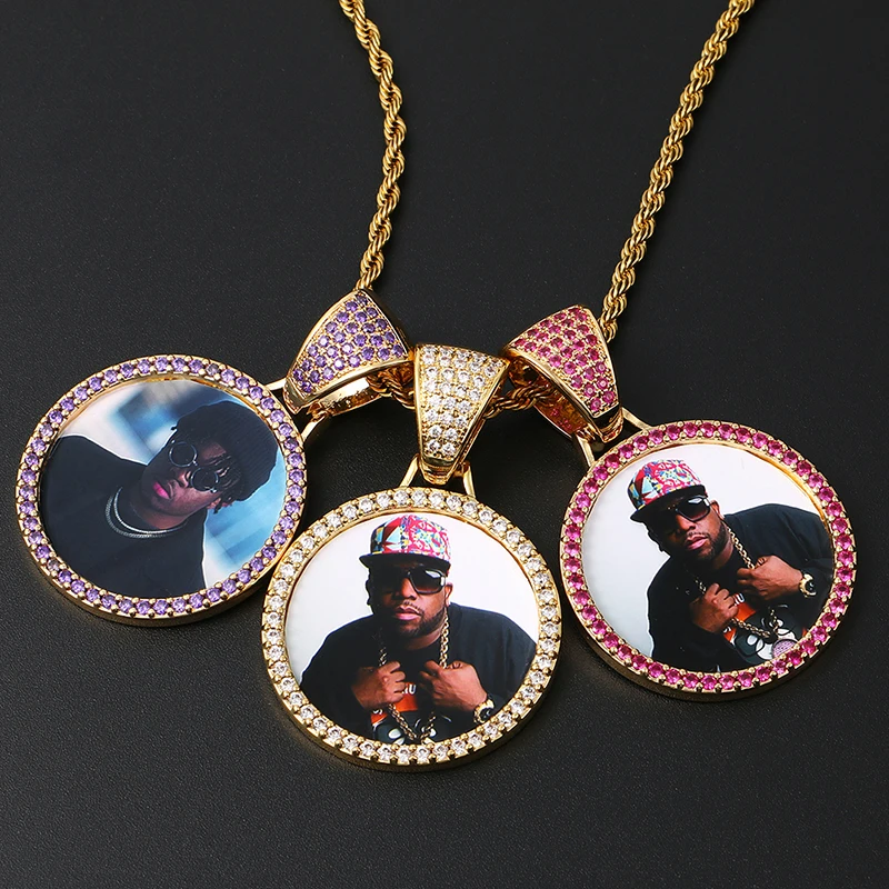 

Custom Photo Pendant Necklace Frame Memory Medallions Pendant Necklace Men Jewelry Diamond Picture Pendant, Silver gold