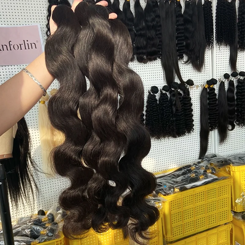

Anforlin cuticle aligned virgin hair bundles machine double weft body wave wholesale brazilian human hair extension vendors