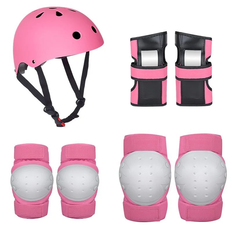 

2021 Popular 7 pcs/set Protective Gear Set for kids and Adults / Elbow Knee Wrist Pads with helmet for Skating, Black/pink/blue