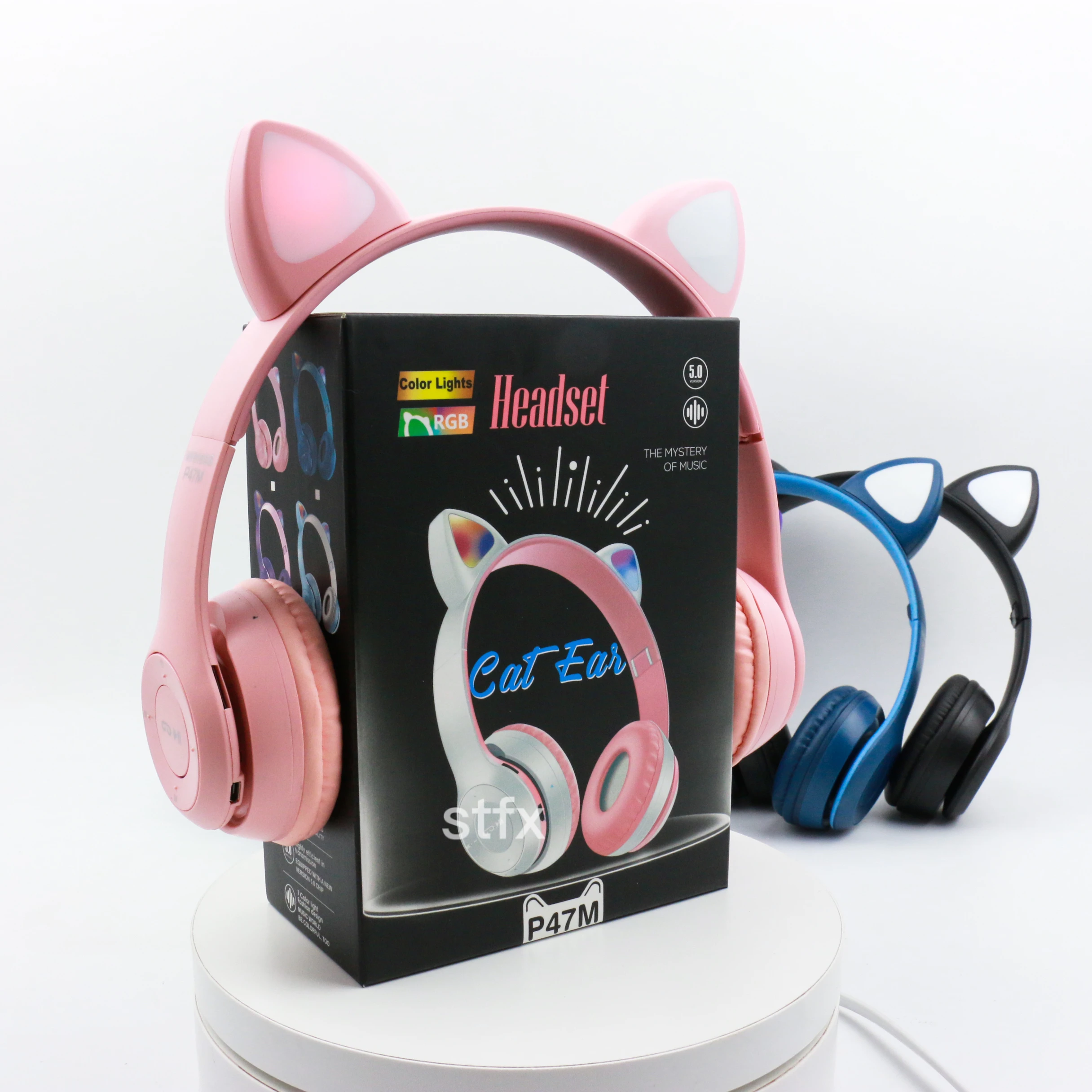 

Kids Headphone P47M Cute Cat Ear LED Wireless Foldable Headphones with Noise Cancelling BT5.0 Wireless Earphones For Smart Phone