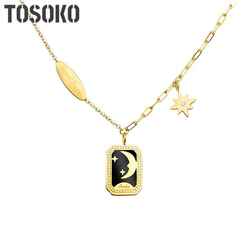 

Stainless Steel Jewelry Moon Star Square Pendant Necklace Women's Fashion Clavicle Chain BSP525
