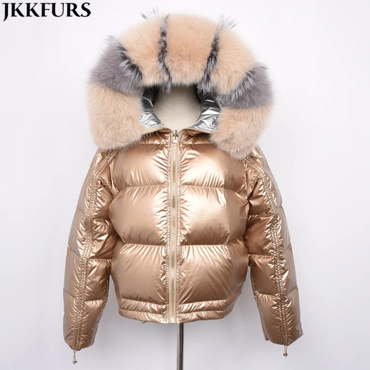 

New Arrival Women Real Fox Fur Collar Jacket White Duck Down Coats Female Reversible Coat