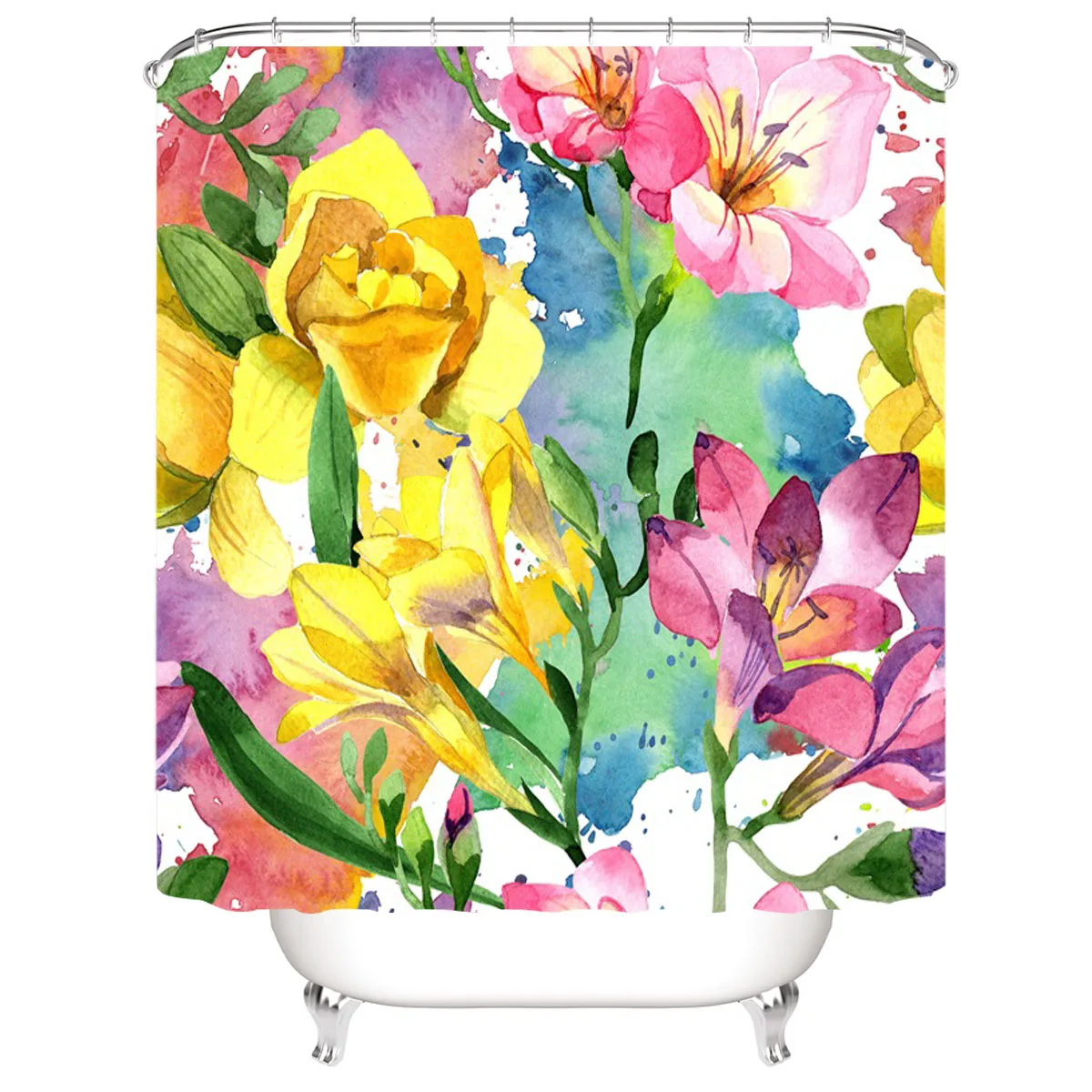 

Home goods bathroom partition curtain for wet and dry separation floral flower shower curtain