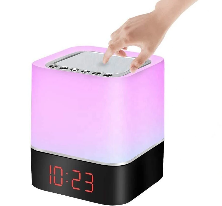 

Alarm Clock LED boombox wireless RGB flash 5W bass sound cube touch lamp qu'ran speaker