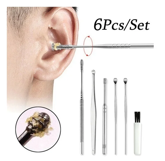 

OEM 5/6/7 pcs Ear Pick Cleaning Set Health Care Tool Ear Wax Remover Cleaner Curette Kit Stainless Steel Spiral Earpick Remover