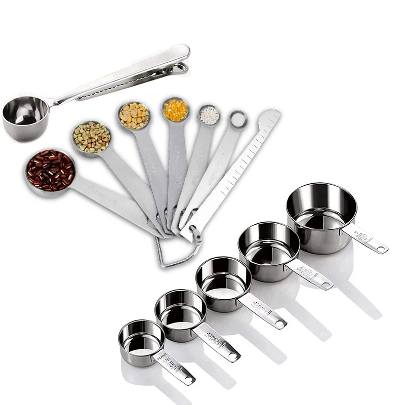 

13PCS Set Stainless Steel Measuring Spoons Set with 1 Measuring Leveler 1 Coffee Scoop With Clip