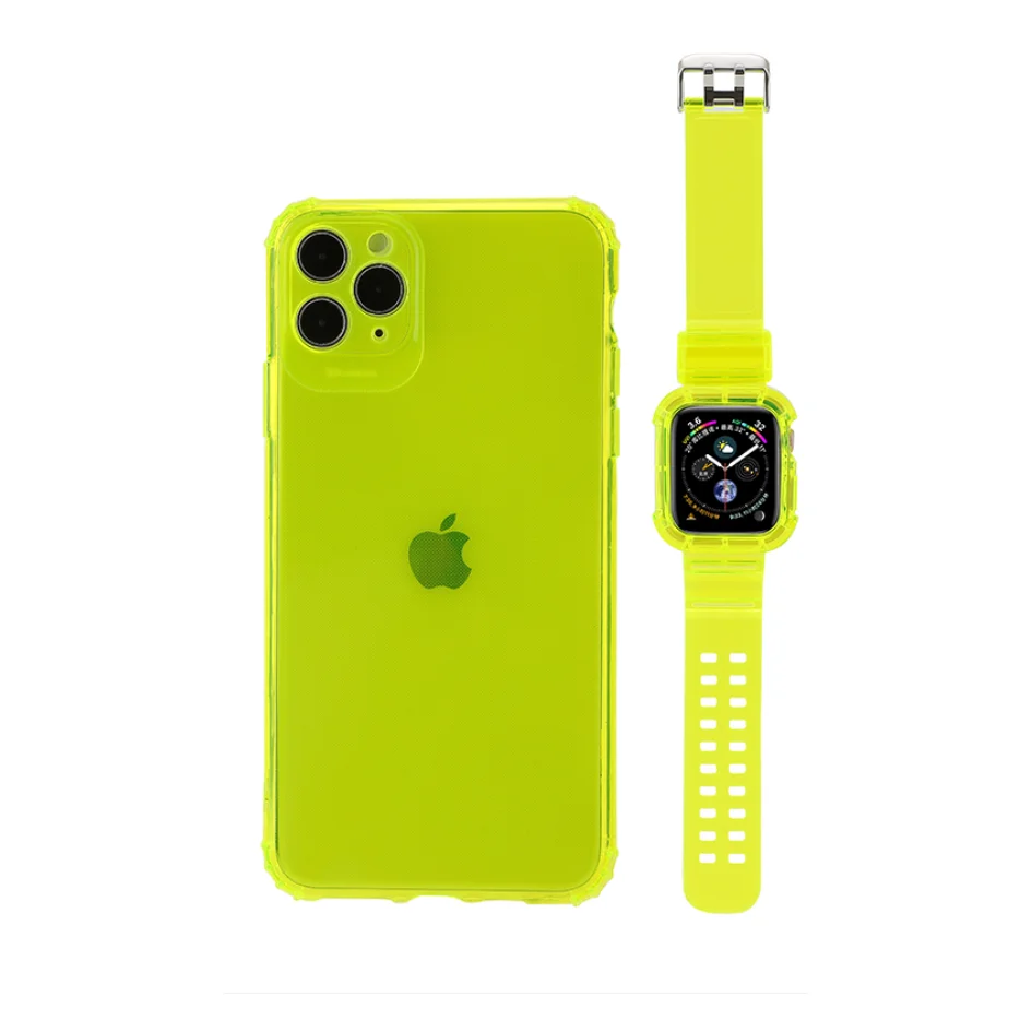 

Hot Selling Neon Color 2 in 1 sets soft tpu watch band+phone case, As the picture