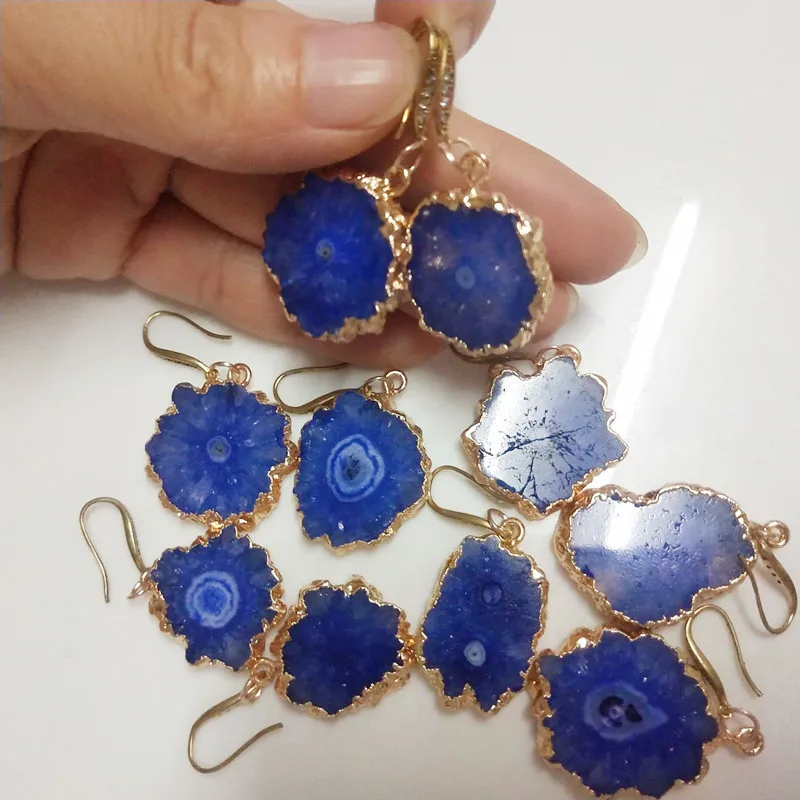 

Natural Stone Raw Stone Earrings Round Gold Drop druzy Earring