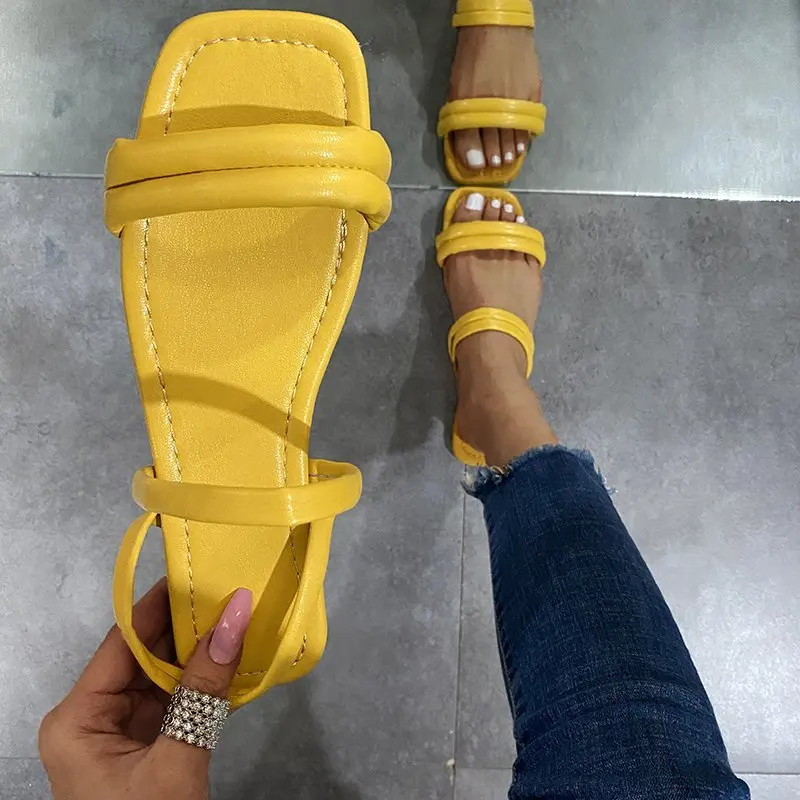 

2021 new arrivals designer wholesales sexy fashion foot wear ankle strap ladies female womens sliders flat slippers, Yellow, black, white
