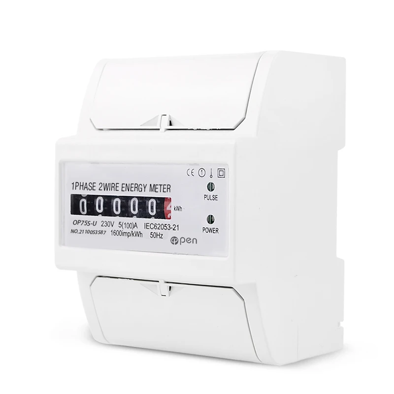 

Two Wire Energy Counter Meter Analog kWh 5-100A 230V AC 50Hz Power Meter Household Electric Din Rail Mount